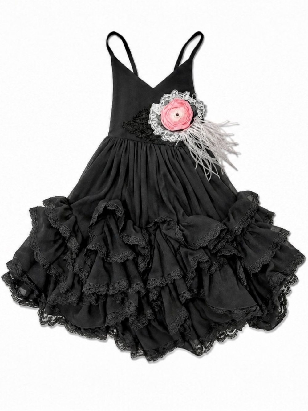 Dollcake A Thousand Words Frill Lace Black Dress Flower Feather Clip Size 2 NWT